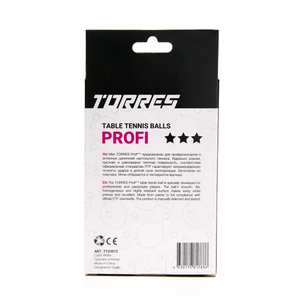 Мяч для наст. тенниса TORRES Profi 3*, TT23012, диам. 40+мм, упак. 6 шт, белый за 338.30 ₽ в Нижнем Новгороде